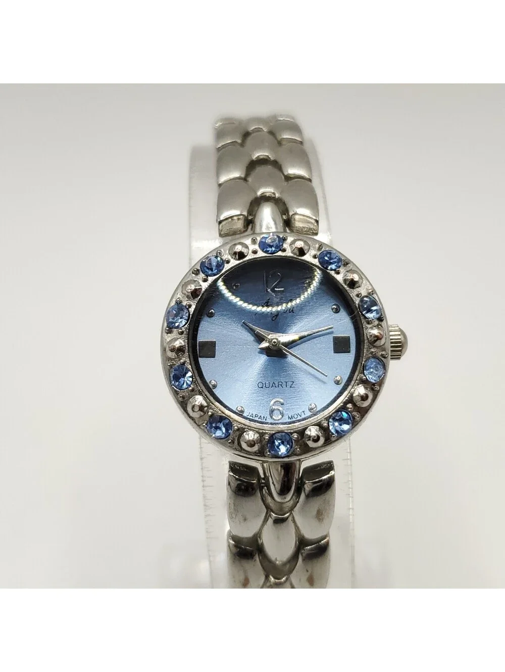 Anylu Quartz Blue Dial And Gem Bezel 21mm Womens Watch New Battery 7